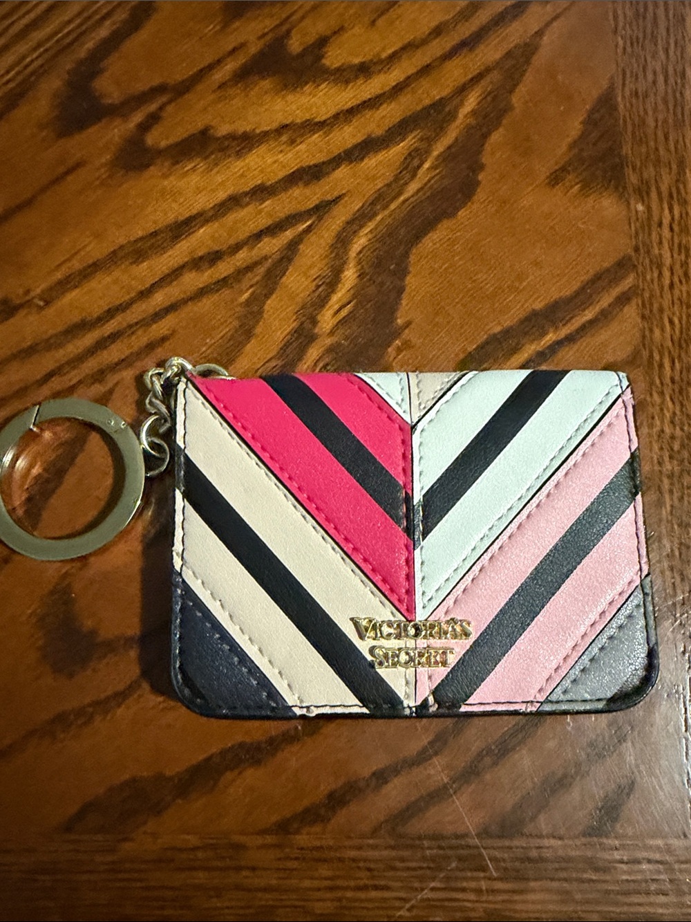 Victoria's Secret Pink Multi-Stripe Card Holder Keychain